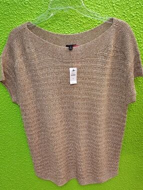 Talbots Metallic Taupe and Gold Knit Top